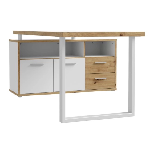 Biurko 160x75 cm z komodą  Biały /Dąb Artisan